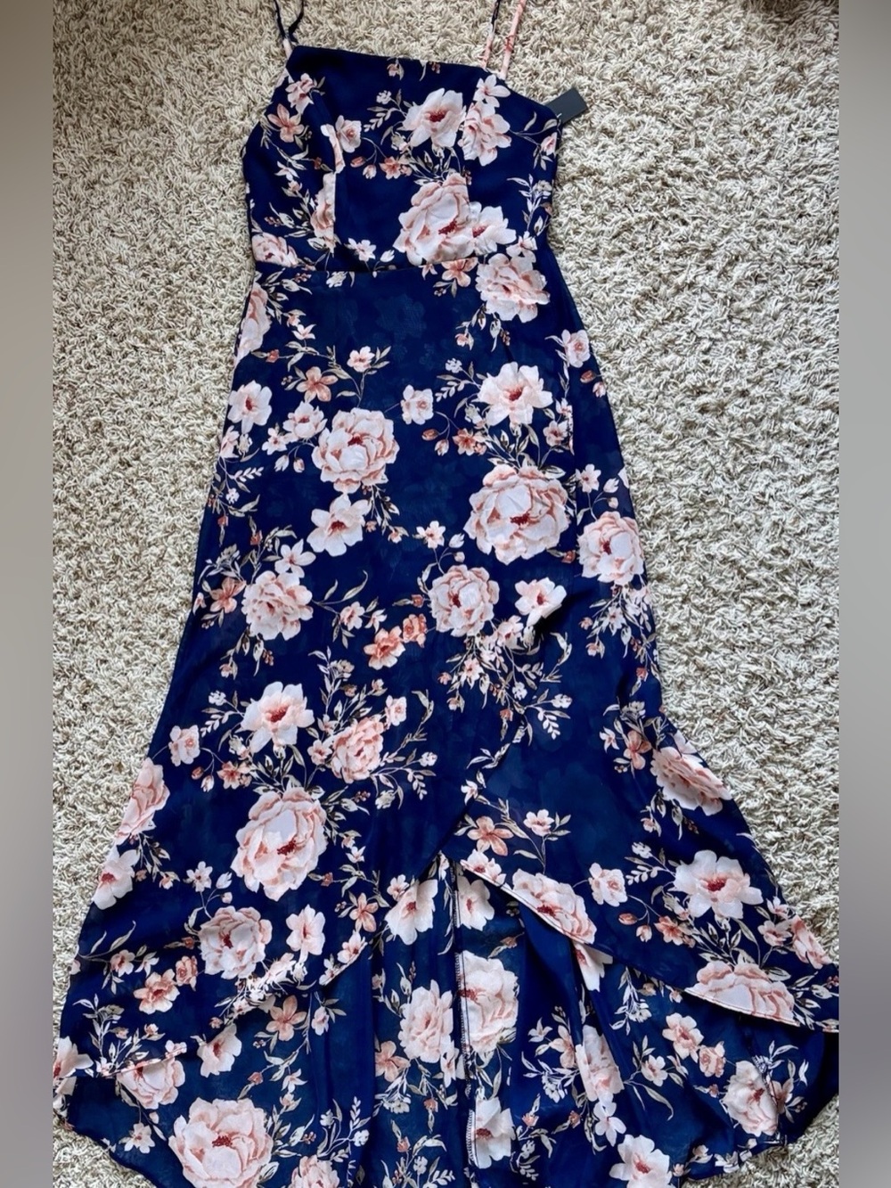 Lulu's Navy Floral Spaghetti-Strap Maxi Dress Size M Elegant Wedding Feminine